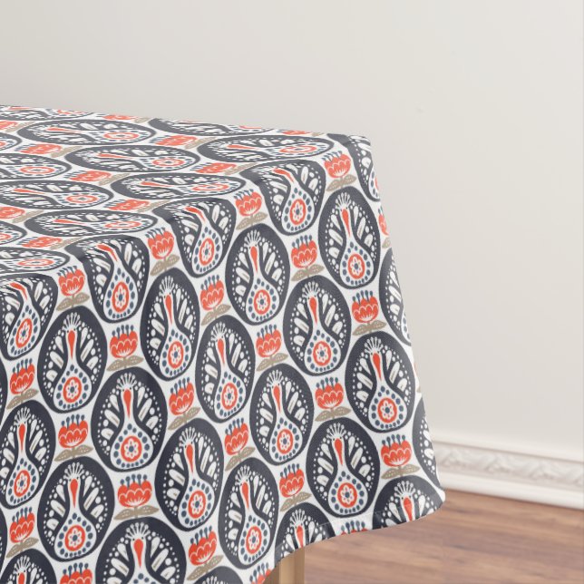 Floral Turkey Folk Art Pattern Tablecloth (In Situ)
