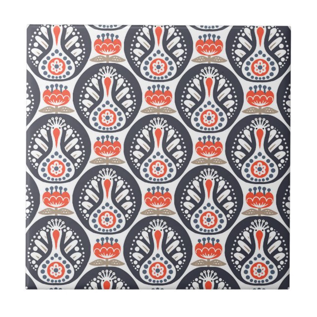 Floral Turkey Folk Art Pattern Tile (Front)