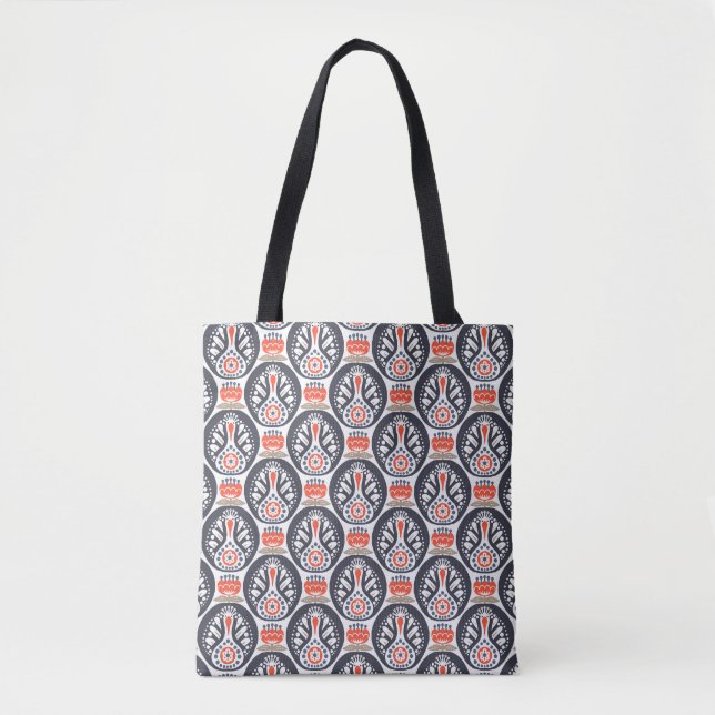 Floral Turkey Folk Art Pattern Tote Bag (Front)