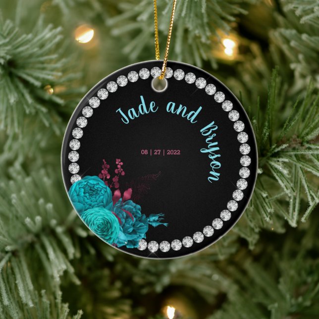 Floral Turquoise and Mauve Elegant Rhinestone    Ceramic Tree Decoration (Tree)