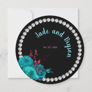 Floral Turquoise and Mauve Elegant Rhinestone    Holiday Card