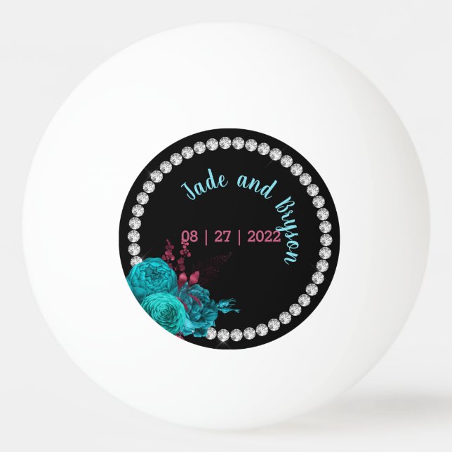 Floral Turquoise and Mauve Elegant Rhinestone   Ping Pong Ball (Front)
