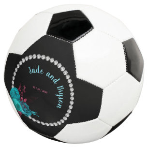 Floral Turquoise and Mauve Elegant Rhinestone Soccer Ball