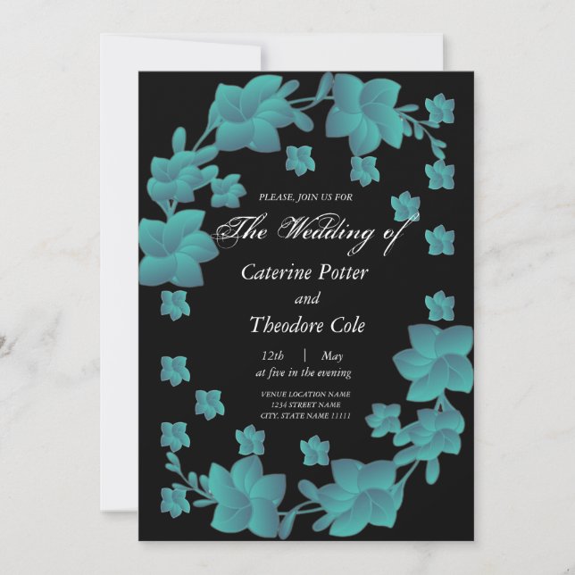 Floral,turquoise flowers invitation (Front)