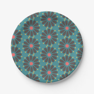 Floral - turquoise paper plate