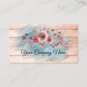 Floral Turquoise Pink Watercolor Brushed Business Card