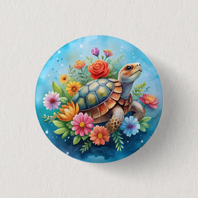 Floral Turtle 3 Cm Round Badge (Front)
