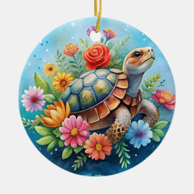 Floral Turtle Ceramic Tree Decoration (Front)