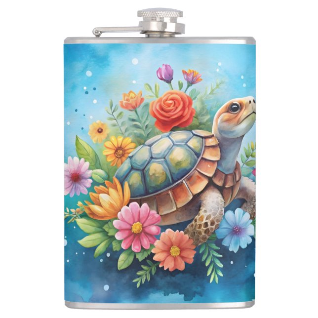 Floral Turtle Hip Flask (Front)