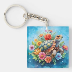Floral Turtle Key Ring