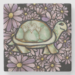 Floral Turtle Love cute Turtles Heart shell Stone Coaster