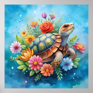 Floral Turtle Poster