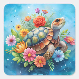 Floral Turtle Square Sticker
