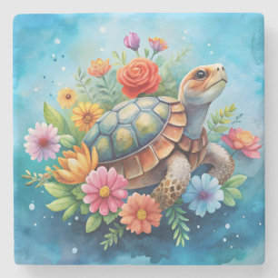 Floral Turtle Stone Coaster