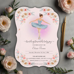 Floral Twirling Ballerina Watercolor Baby Shower Invitation