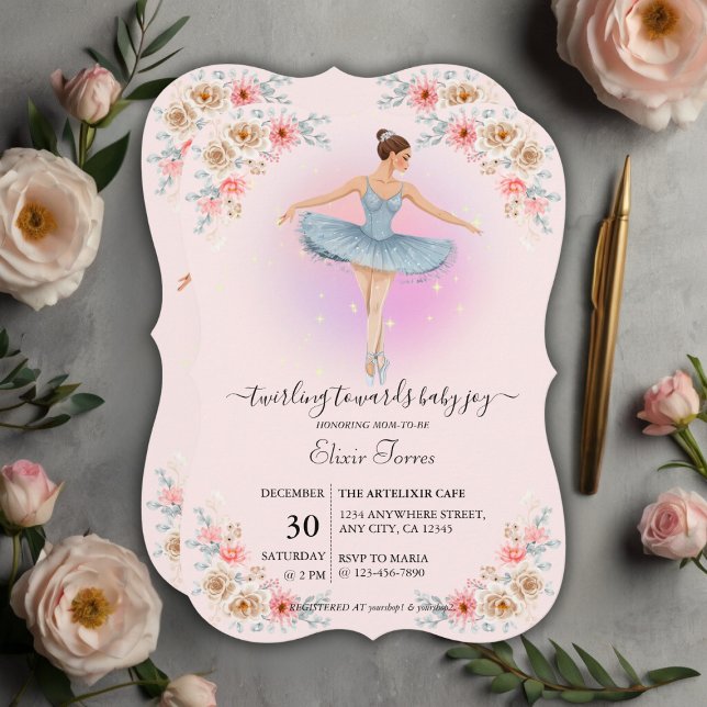 Floral Twirling Ballerina Watercolor Baby Shower Invitation (Creator Uploaded)