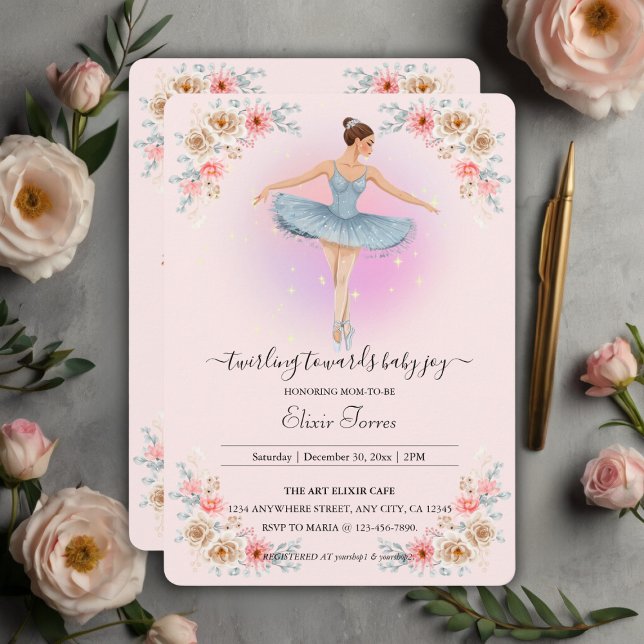 Floral Twirling Ballerina Watercolor Baby Shower Invitation (Creator Uploaded)