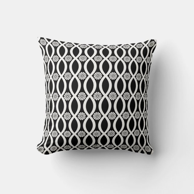 Floral Twist Black And White / Modern Flowers Cushion (Front)