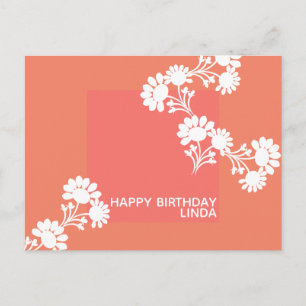 Floral Two Colour Block Orange llustration Postcard