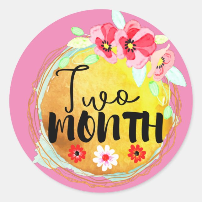 Floral Two Month Old Baby Milestone Label (Front)