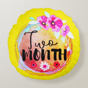 Floral Two Month Old Baby Milestone Label Round Pi Round Cushion