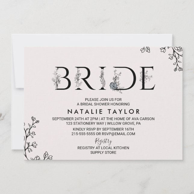 Floral Typography Bride Bridal Shower Invitation (Front)