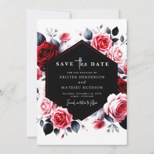 Floral Typography Crimson Red Wedding Save The Date