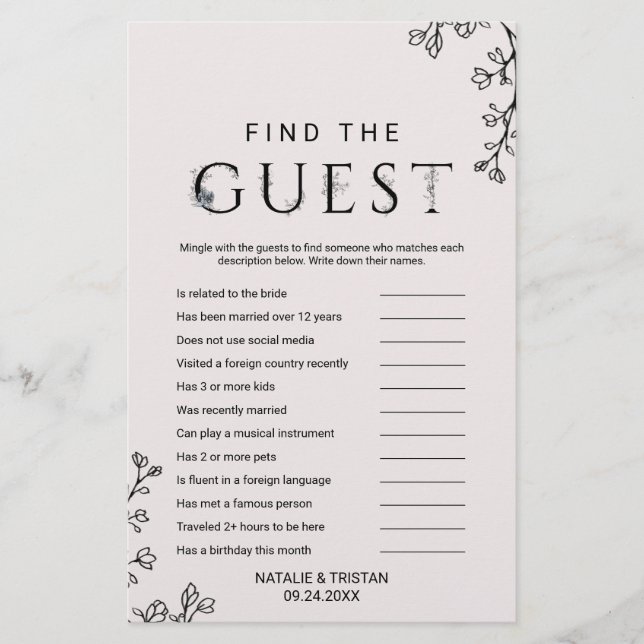 Floral Typography Find The Guest Game Flyer (Front)