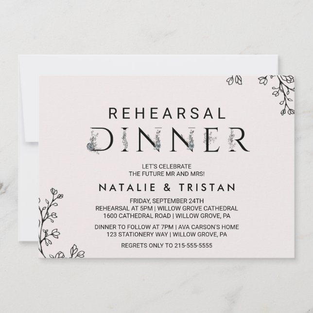Floral Typography Rehearsal Dinner Invitation (Front)