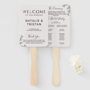 Floral Typography Wedding Program Hand Fan