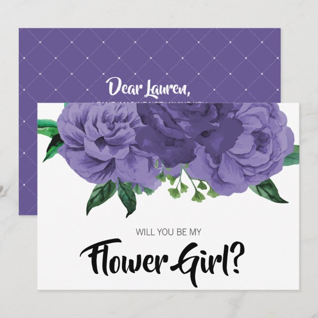 Floral Ultra Violet Purple Be My Flower Girl Card (Front/Back)