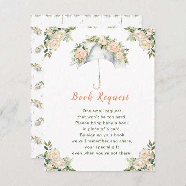 Floral Umbrella Baby Shower Book Request Enclosure Card (Front/Back)