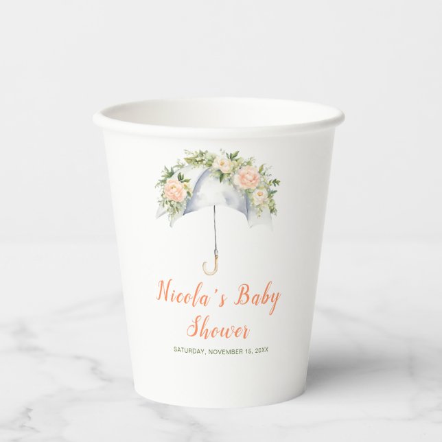 Floral Umbrella Baby Shower Paper Cups (Front)