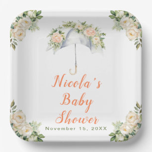Floral Umbrella Baby Shower Paper Plate