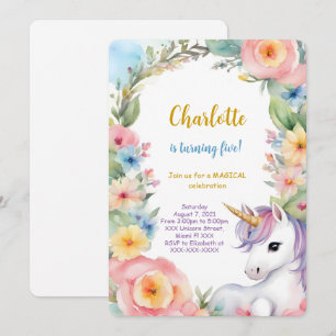 Floral Unicorn Birthday Invitation