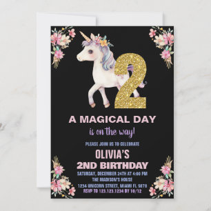 Floral Unicorn Birthday Invitations