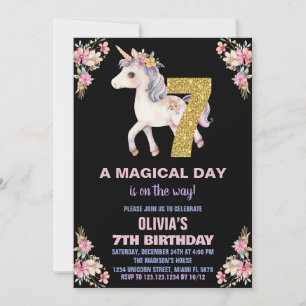 Floral Unicorn Birthday Invitations