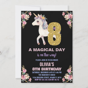 Floral Unicorn Birthday Invitations