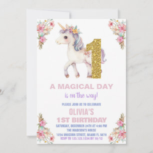 Floral Unicorn Birthday Invitations