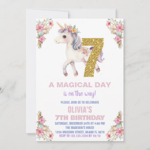 Floral Unicorn Birthday Invitations