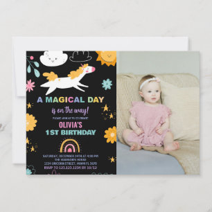 Floral Unicorn Birthday Invitations with photo