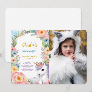Floral Unicorn Birthday Photo Invitation