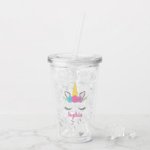 Floral Unicorn Face Personalised Acrylic Tumbler