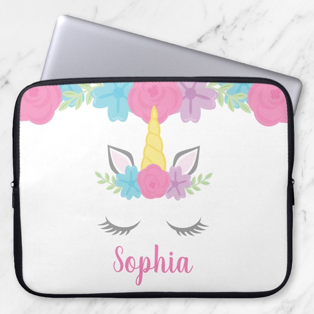 Floral Unicorn Face Personalised Laptop Laptop Sleeve (Creator Uploaded)