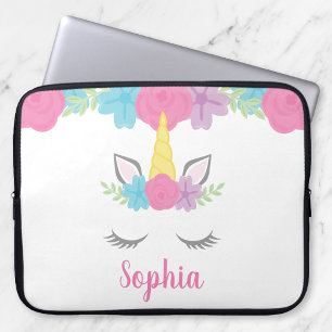 Floral Unicorn Face Personalised Laptop Sleeve