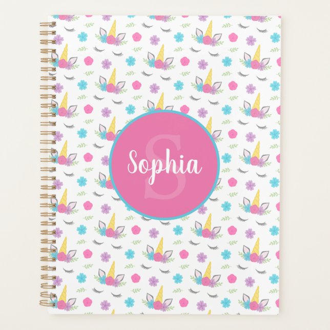 Floral Unicorn Face Personalised Monogram Planner (Front)