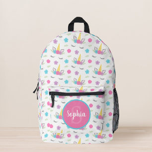 Floral Unicorn Face Personalised Monogram Printed Backpack