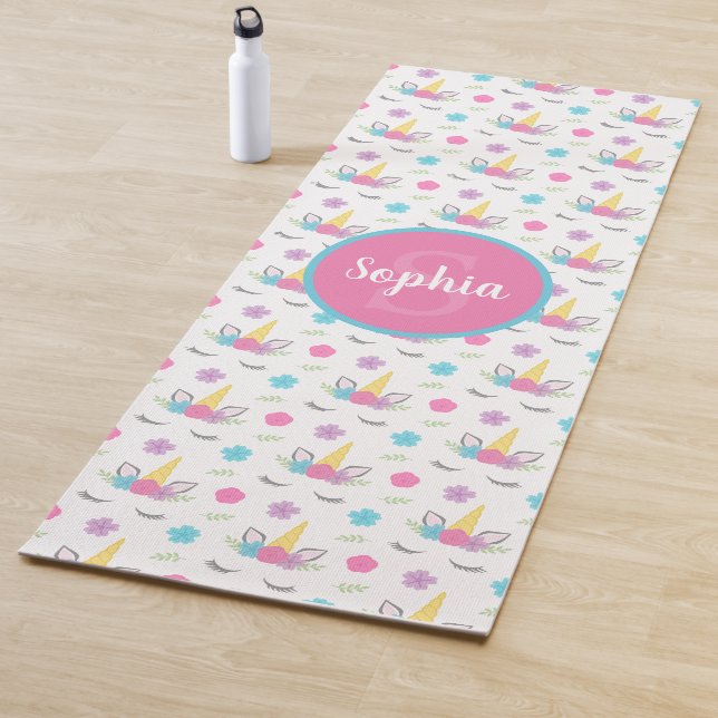 Floral Unicorn Face Personalised Monogram Yoga Mat (In Situ)