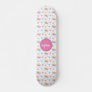 Floral Unicorn Face Personalized Monogram Skateboard