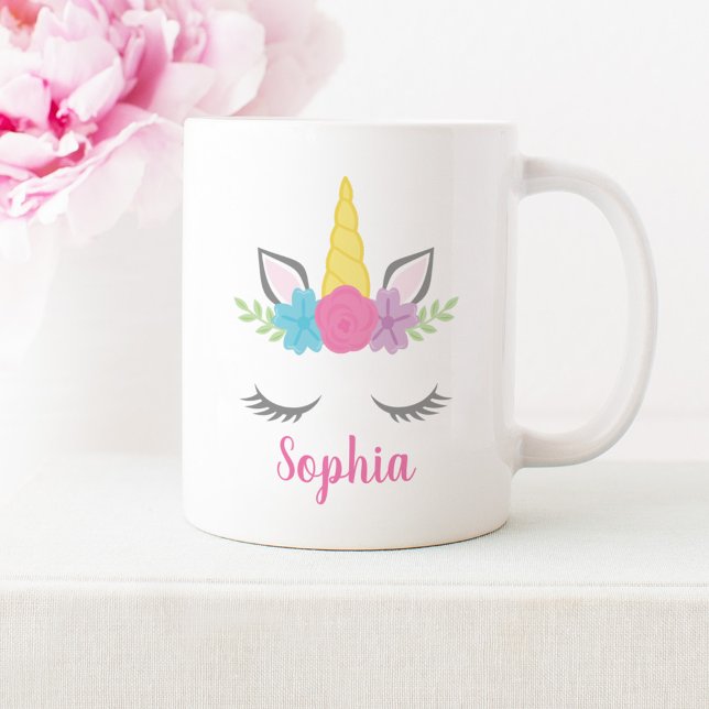 Floral Unicorn Face Personalized Name Coffee Mug (Creator Uploaded)